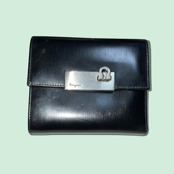 Salvatore Ferragamo  Black Patent Leather Bifold Wallet. - Picture 8 of 12